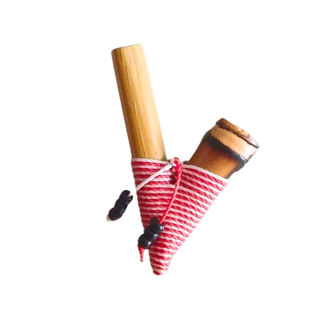 Kuripe Linha Waxed Vermelho e Branco com Miçangas - Bambu - SKU130607