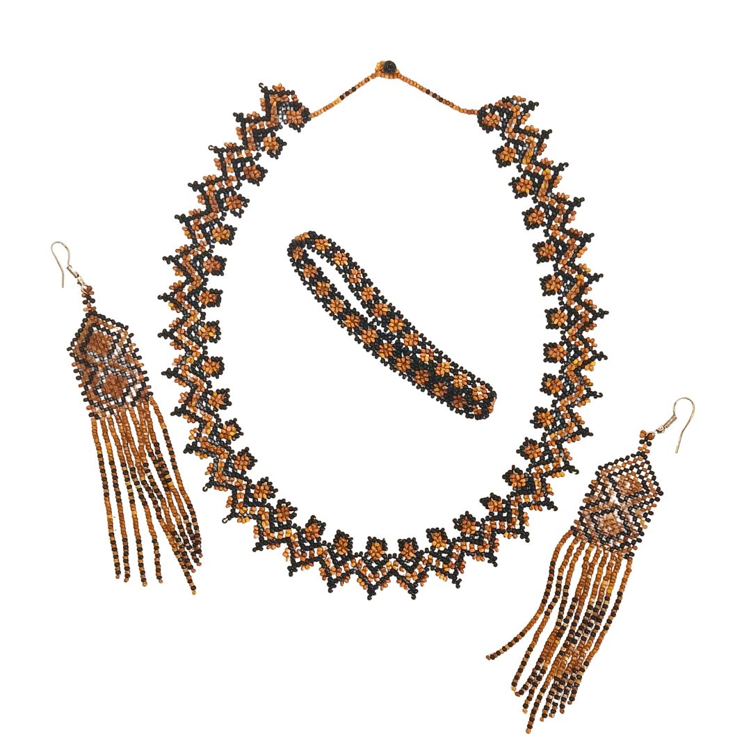 Kit colar, brincos e pulseira de Miçangas Arte Indígena | Waura | 1250