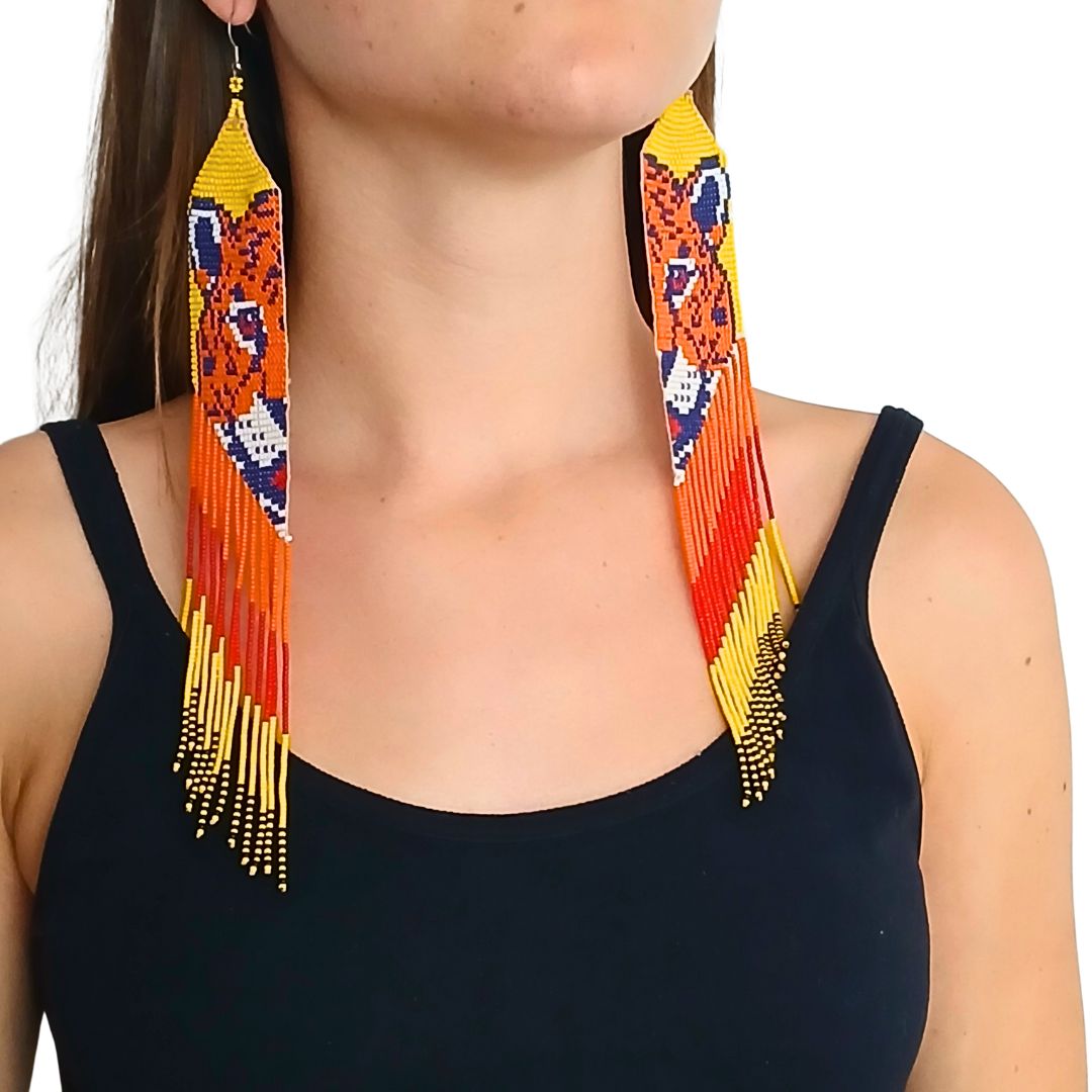 Brincos de Miçangas Onça Arte Indígina | Canela | 132104