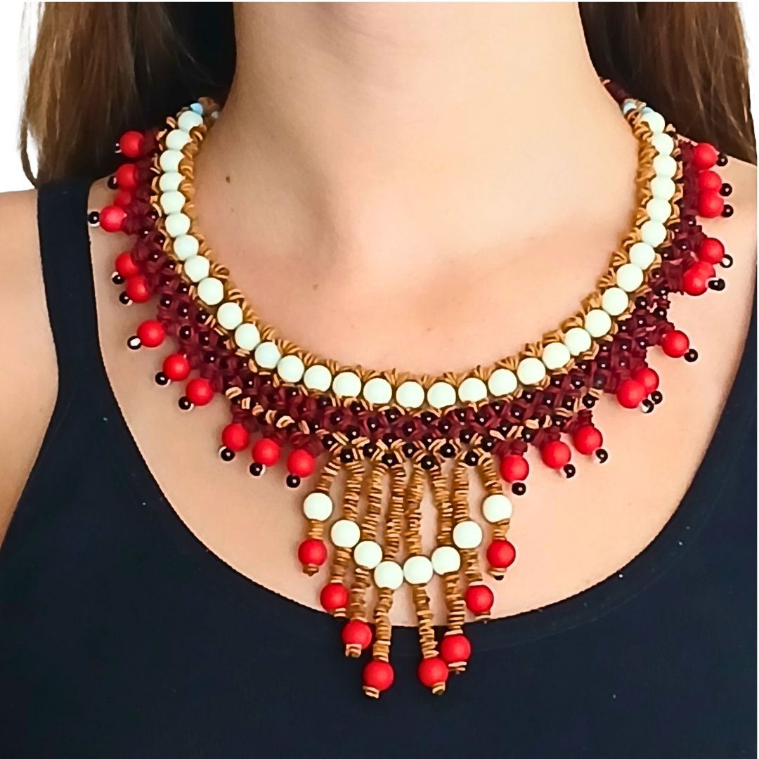 Colar de sementes - Arte Indigena - Fulnio - vermelho - 0439