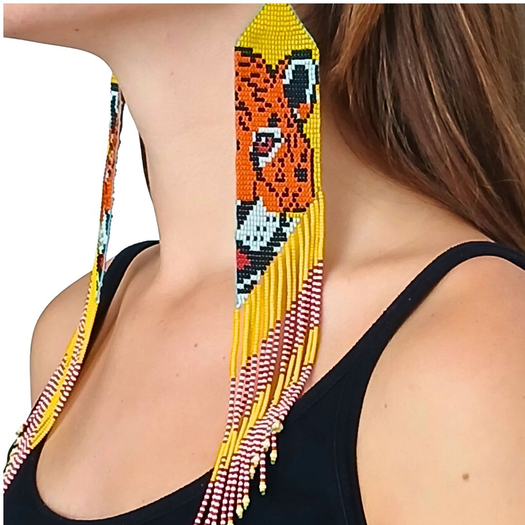 Brincos de Miçangas Onça Arte Indígina | Canela | 132105