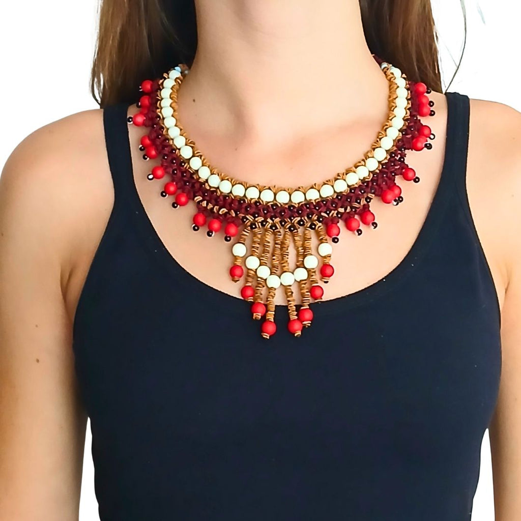 Colar de sementes - Arte Indigena - Fulnio - vermelho - 0439