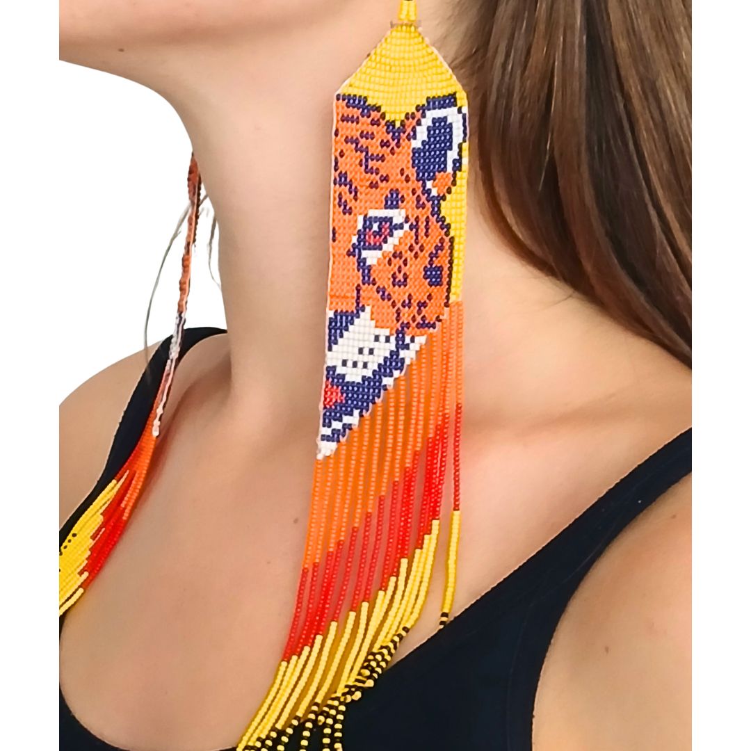 Brincos de Miçangas Onça Arte Indígina | Canela | 132104