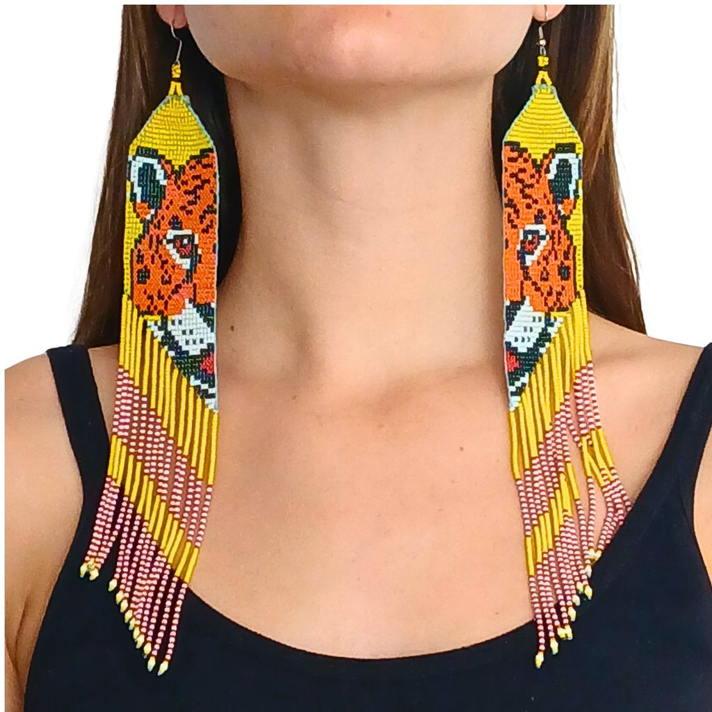 Brincos de Miçangas Onça Arte Indígina | Canela | 132105