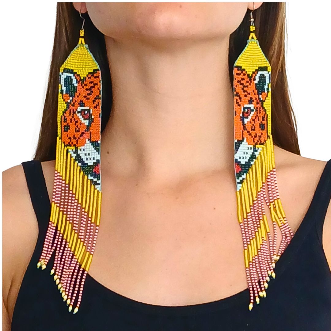 Brincos de Miçangas Onça Arte Indígina | Canela | 132105