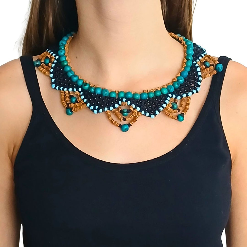 Colar de sementes - Arte Indigena - Fulnio - Azul - 04391