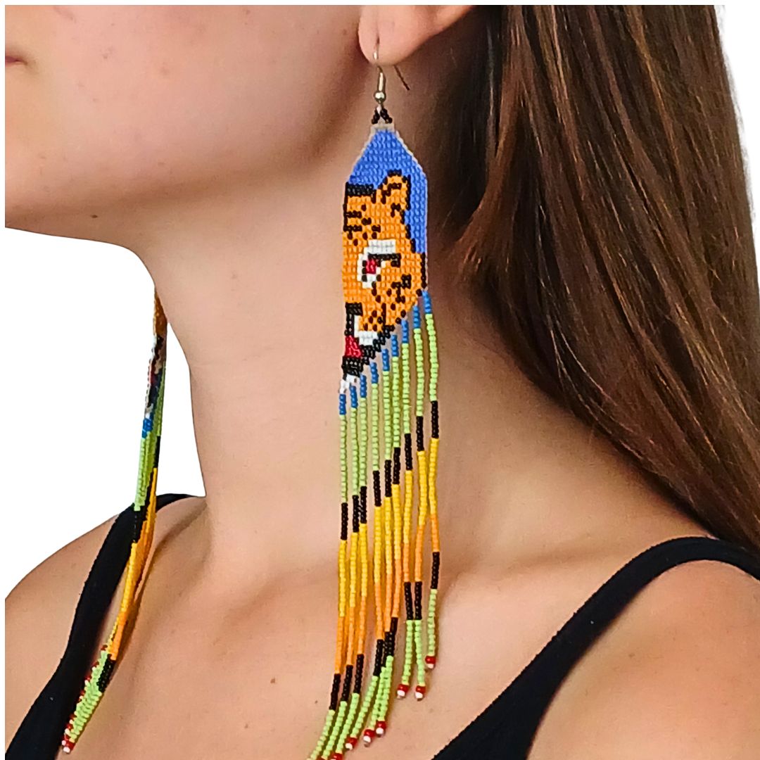 Brincos de Miçangas Onça Arte Indígina | Canela | 132101