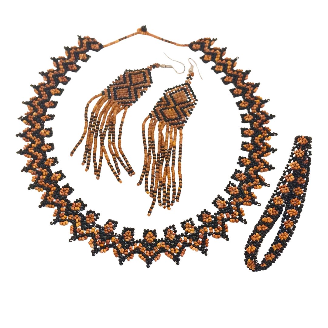 Kit colar, brincos e pulseira de Miçangas Arte Indígena | Waura | 1250