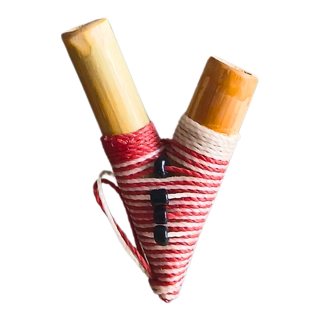 Kuripe Linha Waxed Vermelho e Branco com Miçangas - Bambu -SKU130747