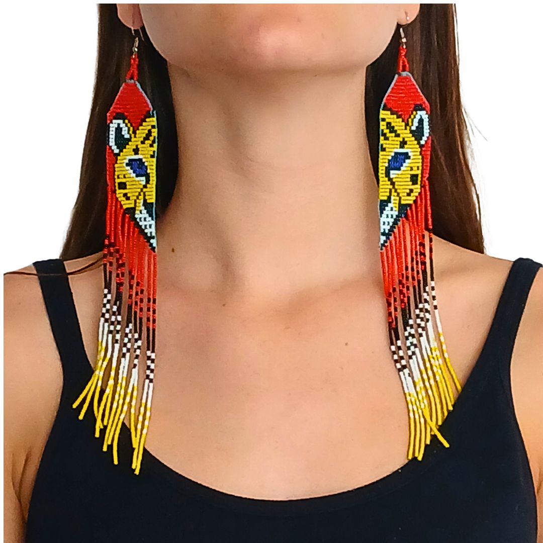 Brincos de Miçangas Onça Arte Indígina | Canela | 132103